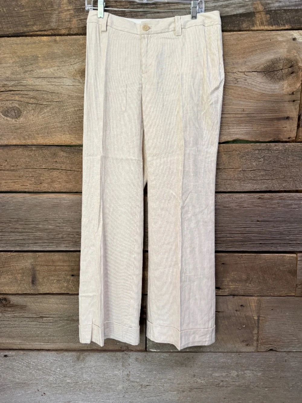 Banana Republic Jackson Fit linen pants, Cream with white pinstripes, Size 6